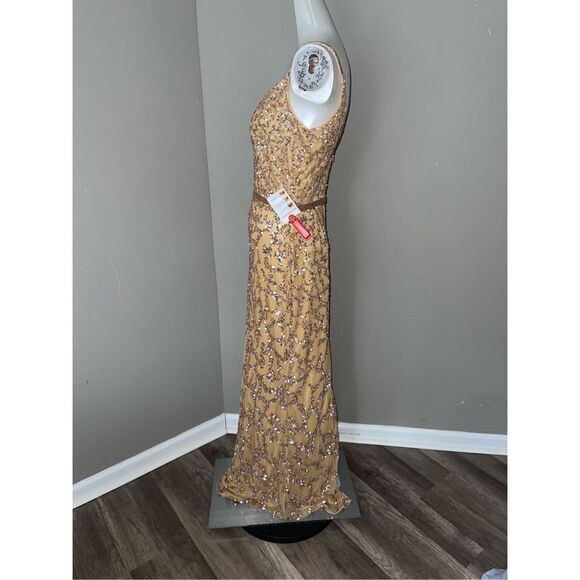 MAC DUGGAL Dress sequin embellished Sz 6 COLUMN GOWN Gold NWT 5481 - Picture 6 of 8